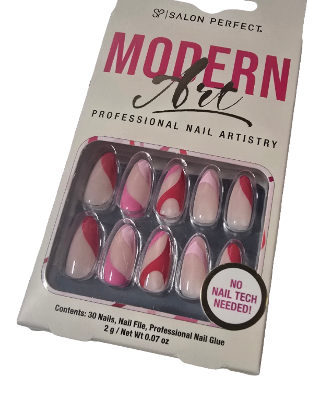 Art Pink and red almond shaped gel quality nails 30 pieces