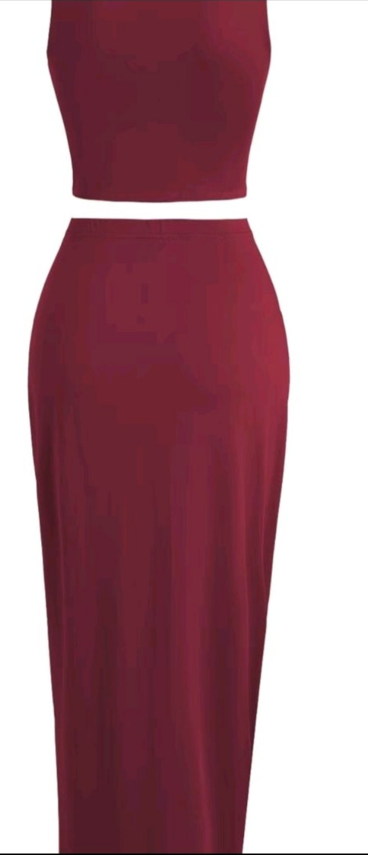 Large Burgundy 2pcs crop tank top skirt set with split