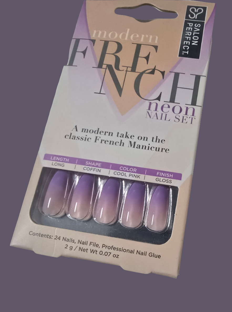 Neon, purple coffin gel nails