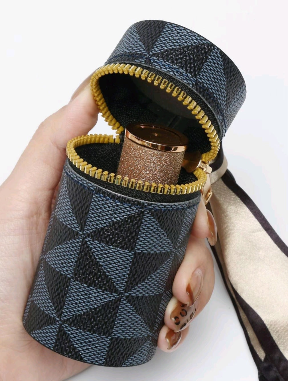 Blue lipstick or lip gloss keychain holder