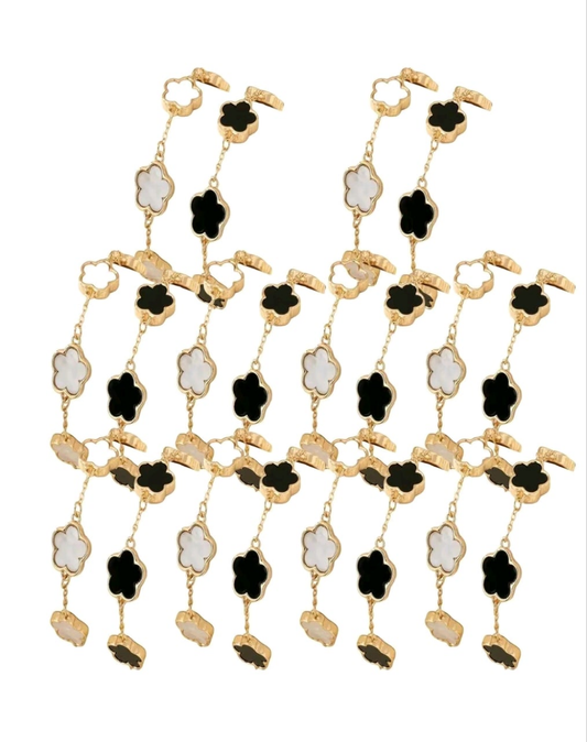Black and white flower link bracelets