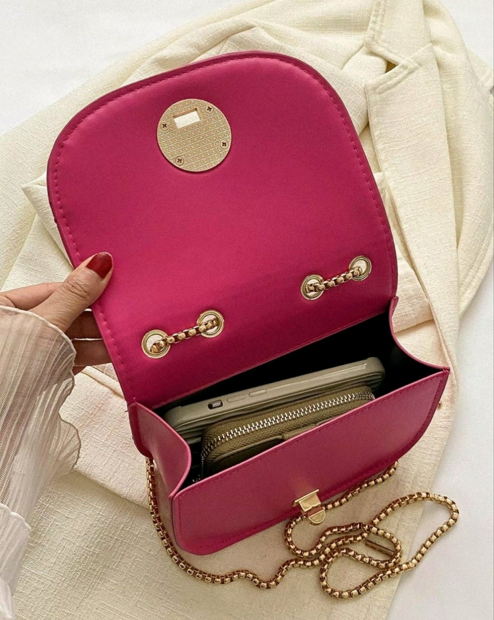 Pink flip crossbody, shoulder purse.