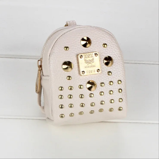 White cream coin backpack keychain