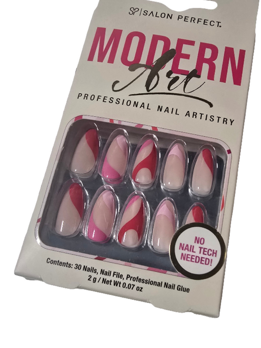 Art Pink and red almond shaped gel quality nails 30 pieces