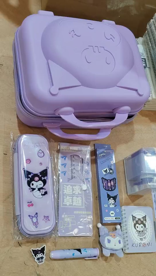 Custom Name Purple Kuromi Hard Case Stationery Set